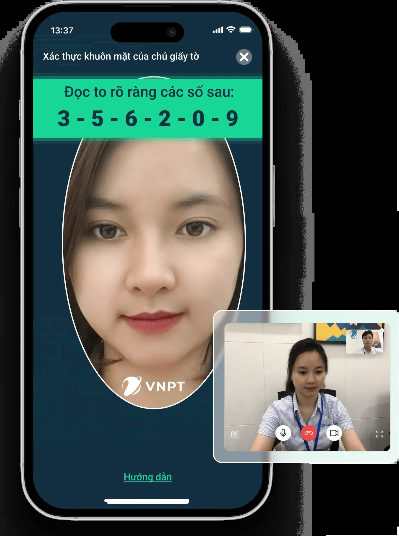 Identity verification by face on a phone, with an adviser on video call
