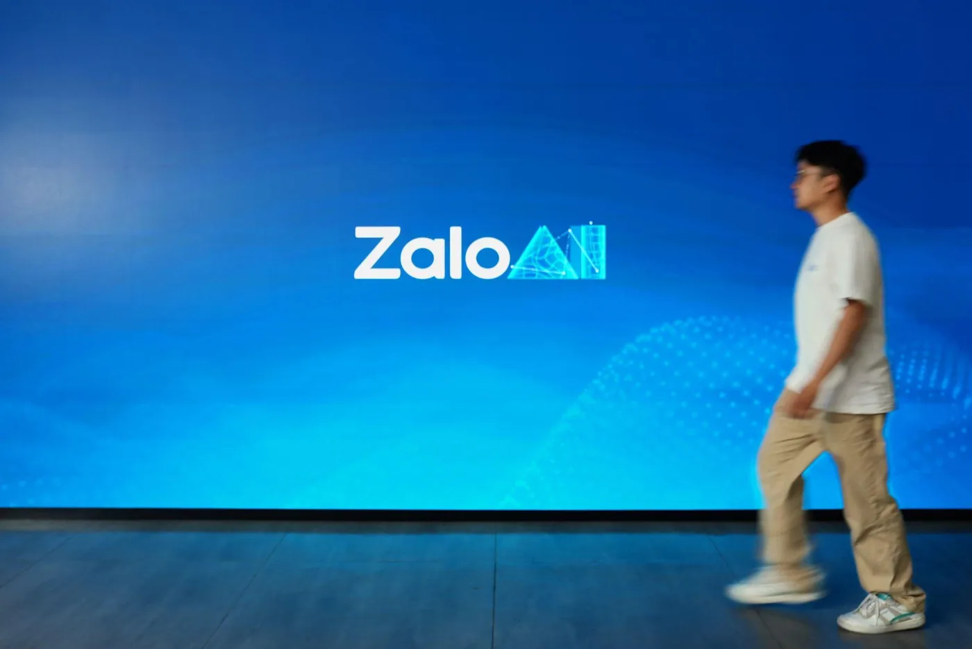 A wall in Zalo AI colors inside VNG's offices