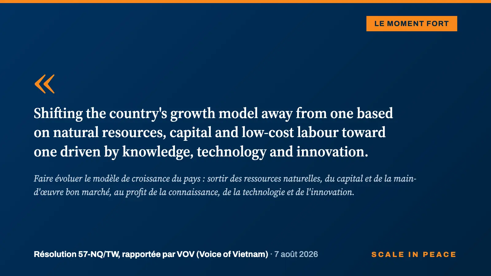 Citation de la Résolution 57 : passer du travail à forte intensité de main-d'oeuvre au travail porté par l'innovation