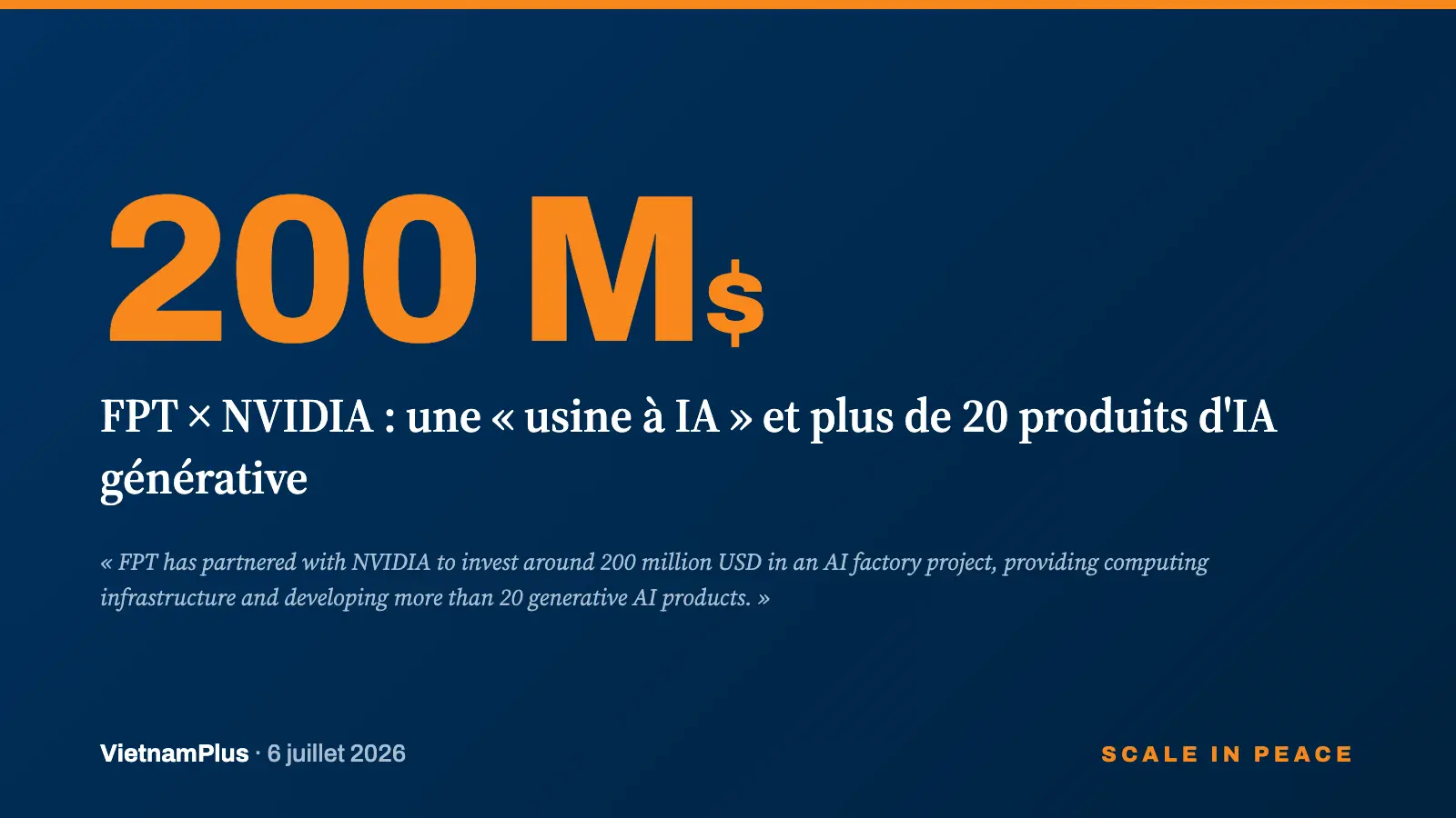 FPT et NVIDIA investissent 200 millions de dollars dans une usine à intelligence artificielle au Vietnam