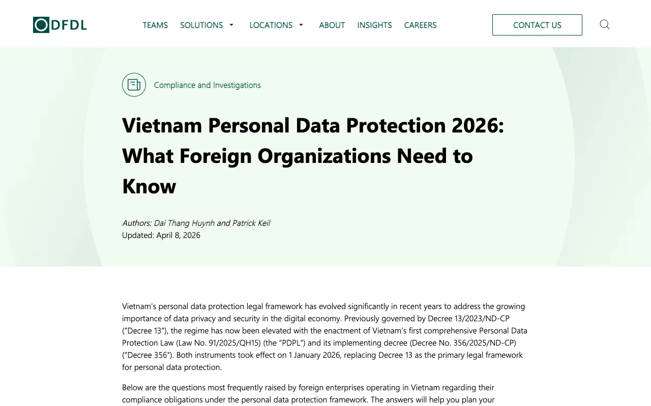 DFDL : protection des données personnelles au Vietnam en 2026, ce que les organisations étrangères doivent savoir