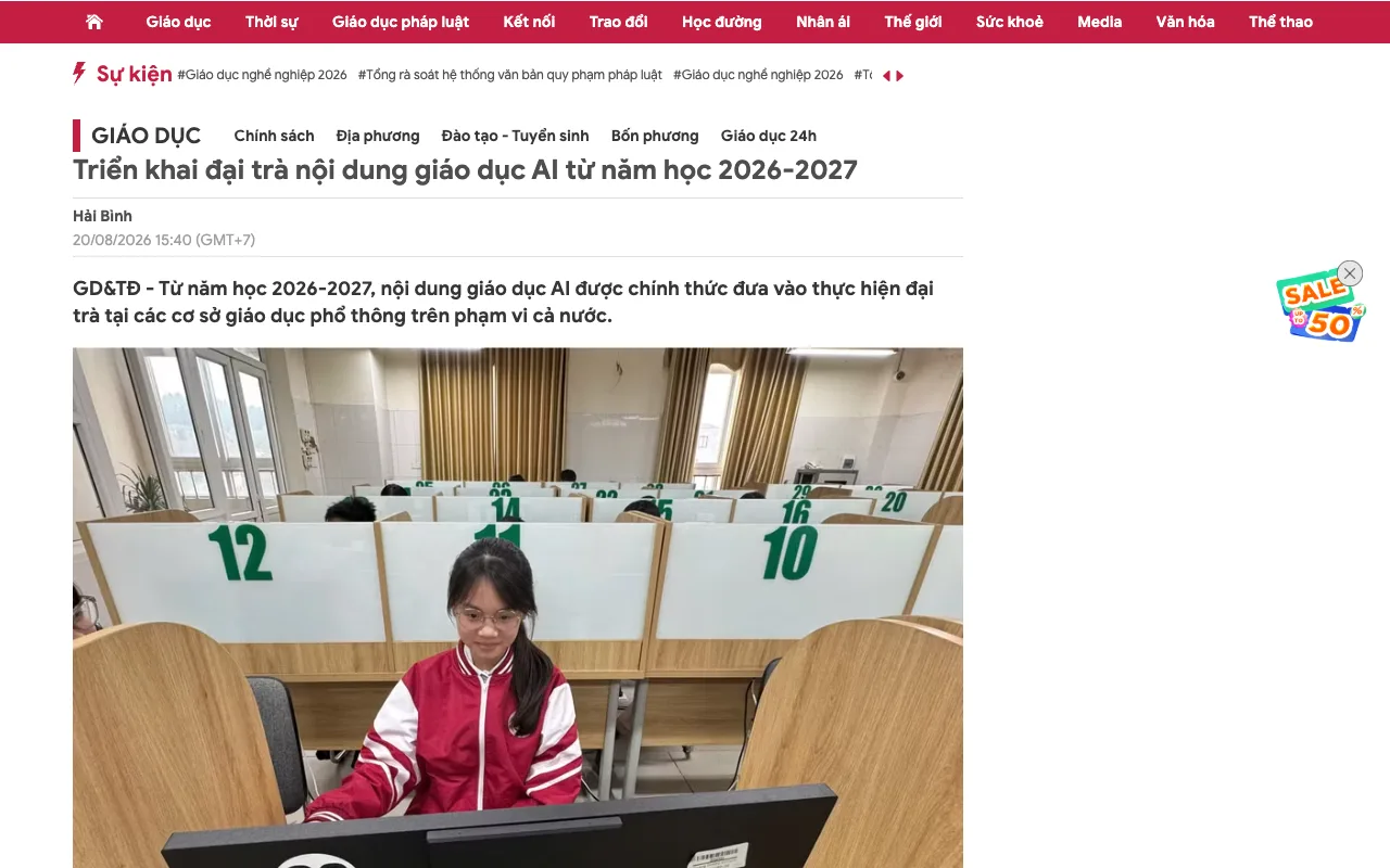 Giáo dục và Thời đại : déploiement généralisé de l'enseignement de l'IA à partir de l'année scolaire 2026-2027