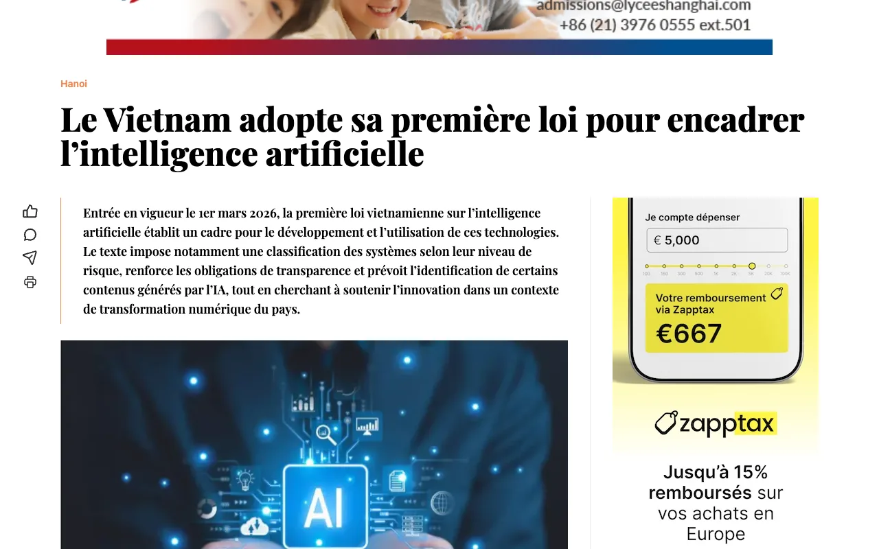Lepetitjournal.com : le Vietnam adopte sa première loi pour encadrer l'intelligence artificielle