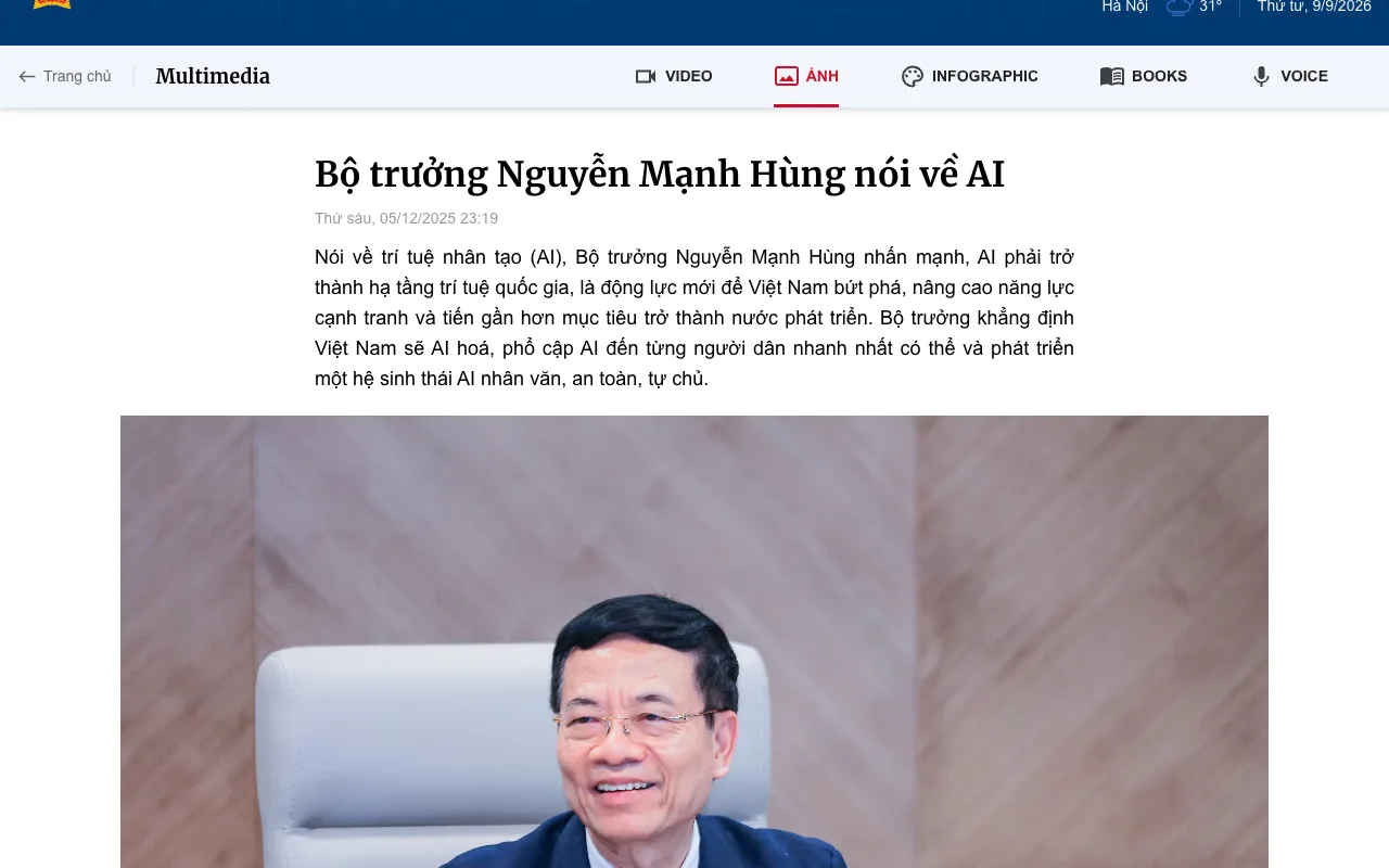 Portail du ministère des Sciences et Technologies : le ministre Nguyễn Mạnh Hùng parle de l'IA