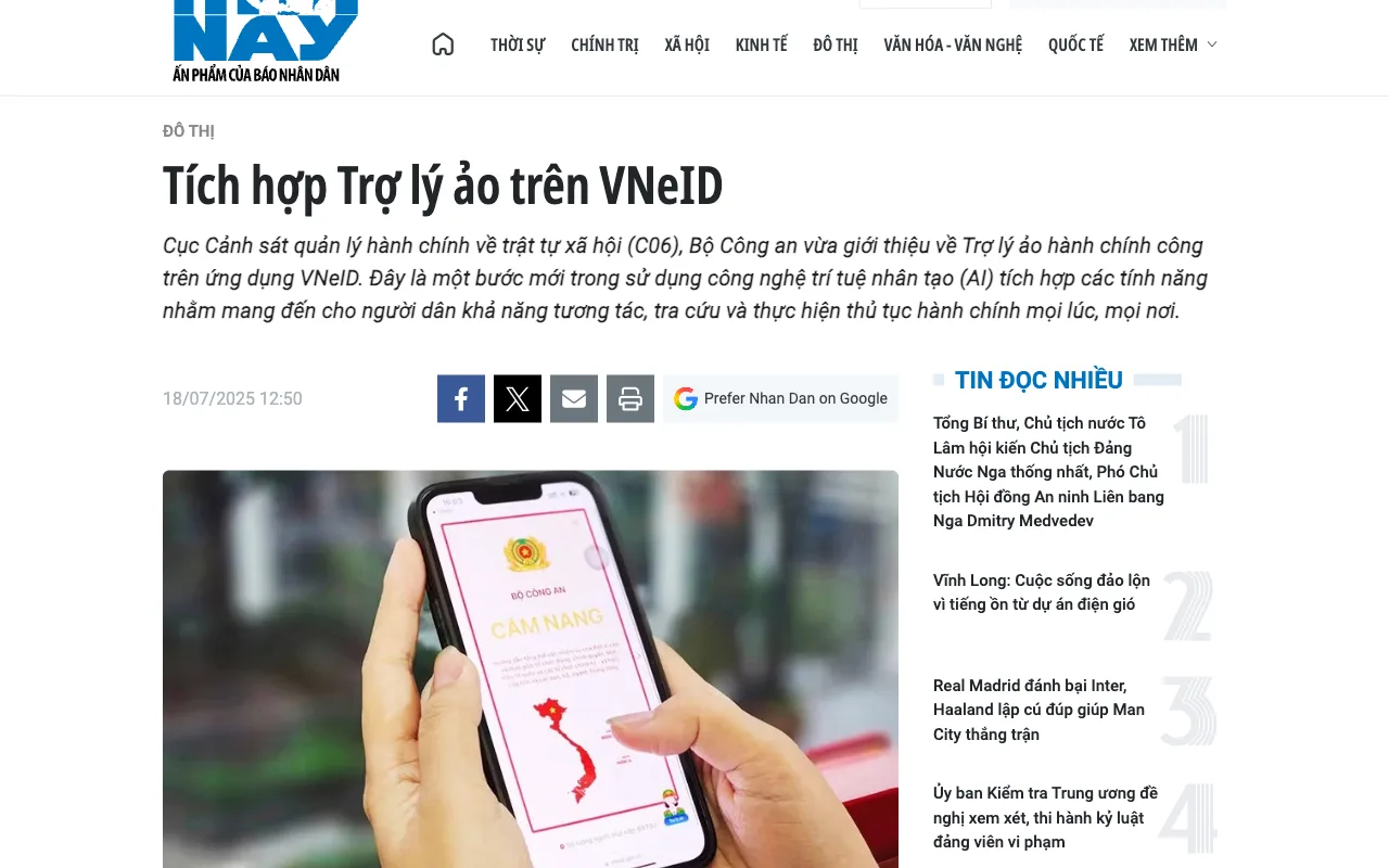 Nhân Dân : intégration de l'assistant virtuel dans VNeID