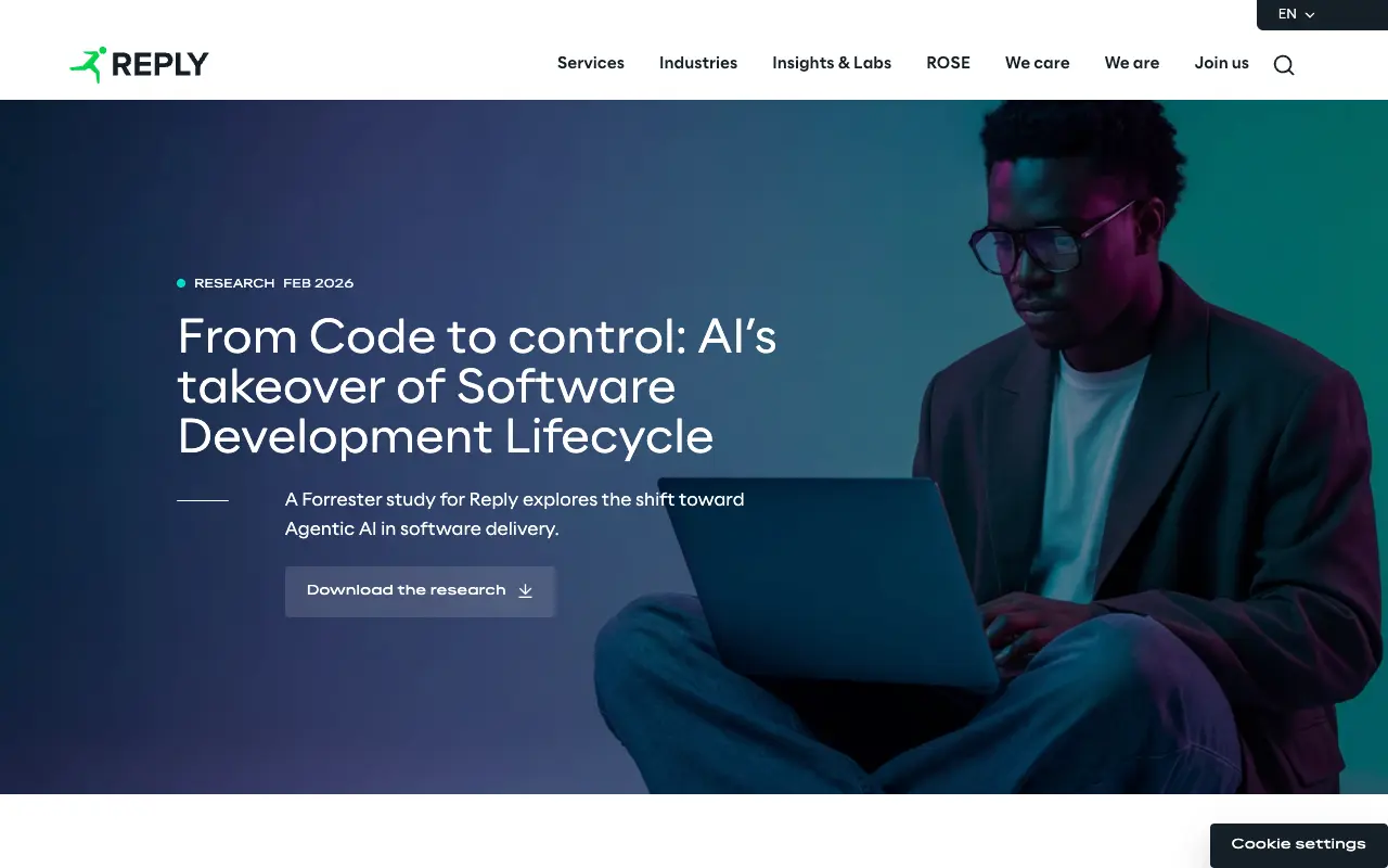 Capture de la page officielle de l'étude From Code to Control sur reply.com