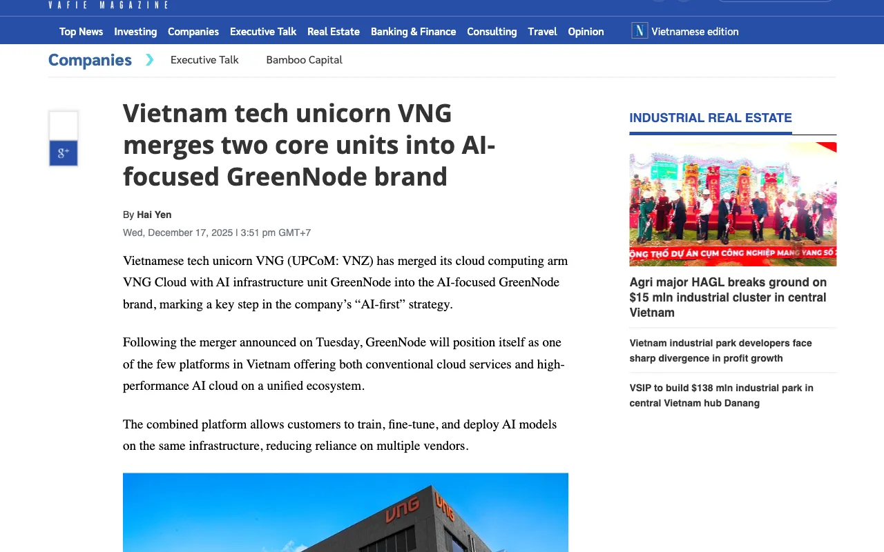The Investor : VNG fusionne deux unités dans la marque GreenNode
