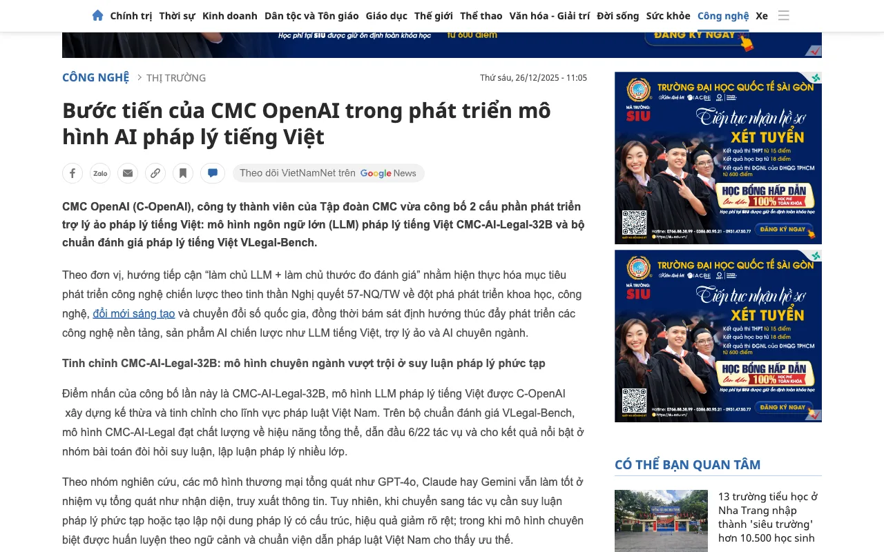 VietNamNet : le pas en avant de CMC OpenAI dans le développement d'un modèle juridique vietnamien