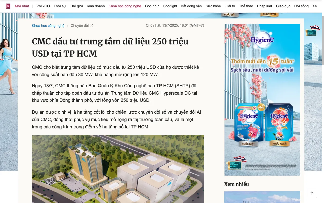VnExpress : CMC investit dans un centre de données de 250 millions de dollars à Hô Chi Minh-Ville